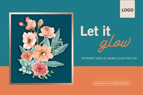 Floral ember glow border frame decorated with watercolor painting of rose ill Stock Illustration
