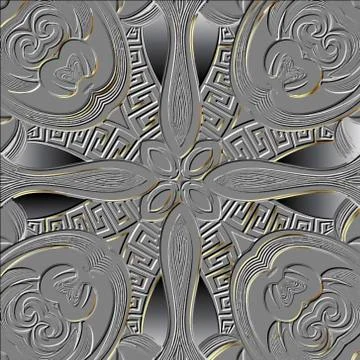 Floral embossed 3d seamless pattern. Vector vintage textured background. Repe 스톡 일러스트