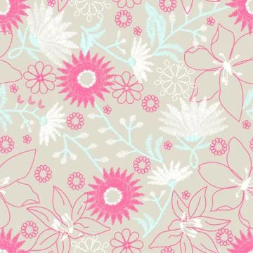 Floral embroidery design in a seamless pattern Stock Illustration