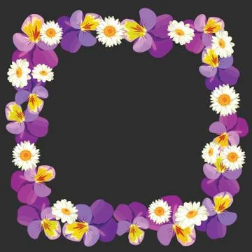 Floral empty frame on black background Stock Illustration
