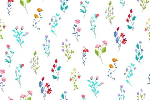 Floral endless pattern branch flowers berries folk botanical herbal boundless Illustrazione stock