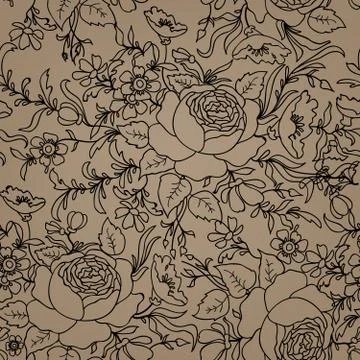 Floral engraved seamless pattern. Flower garden background Stock Illustration