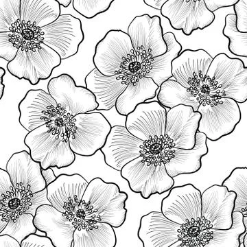 Floral engraved seamless pattern. Flower garden background Stock Illustration