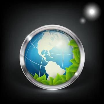 Floral environmental vector frame with globe Stock Illustration