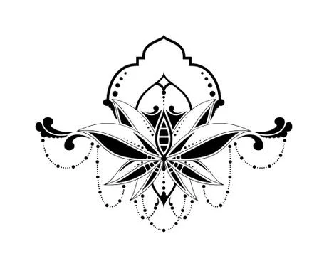 Floral ethnic elegant pattern, isolated in white background. Mehndi henna tribal Stock Illustration