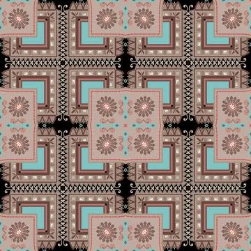 Floral ethnic seamless pattern. Vector ornamental colorful background. Repeat 스톡 일러스트