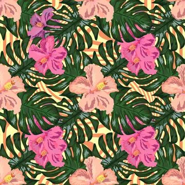 Floral exotic tropical seamless pattern tropic hawaiian wallpaper. Botanical  Stock Illustration