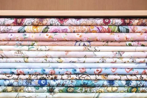 Floral Fabric Stack Shelf 스톡 사진