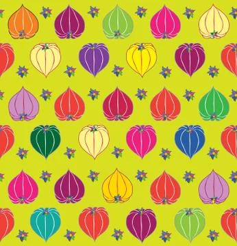 Floral fall seamless pattern Physalis background. Flourish garden texture Stock Illustration