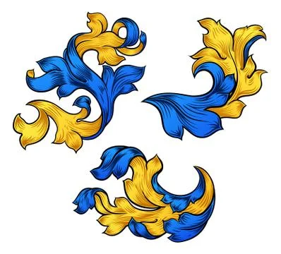 Floral Filigree Pattern Scroll Design Set Stock Illustration