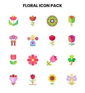 Floral Flat Bundle Icons Pack Stock Illustration
