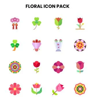 Floral Flat Collection Icons Pack Stock Illustration