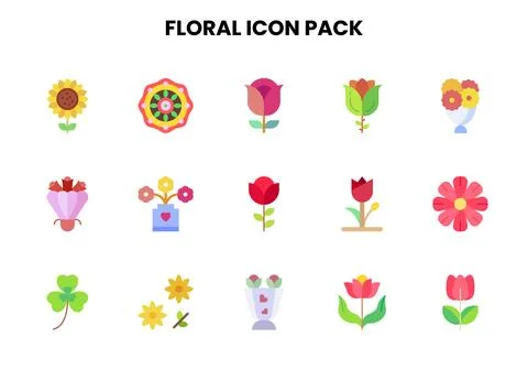 Floral Flat Icons Pack Stock Illustration