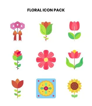 Floral Flat Set Icons Pack Stock Illustration