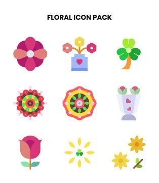 Floral Flat Vector Icons Pack Stockillustratie