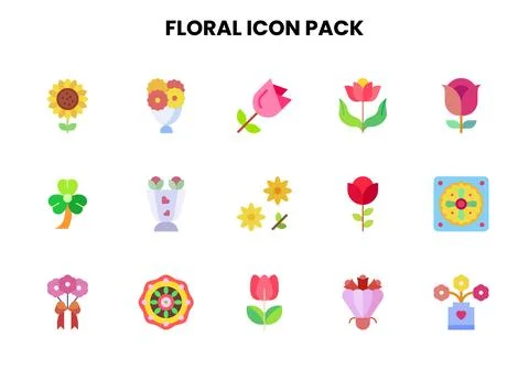 Floral Flat Vector Icons Pack Stock Illustration