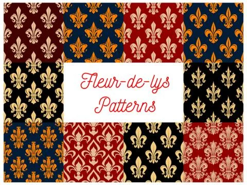 Floral fleur-de-lis vector seamless patterns set 스톡 일러스트