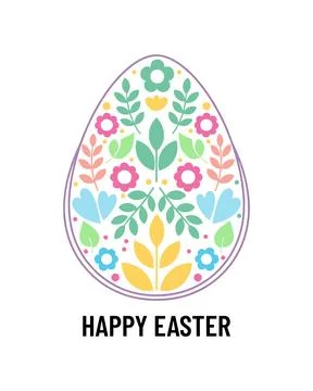 Floral Folk Art Easter Egg With Symmetrical Botanical Patterns Illustrazione stock