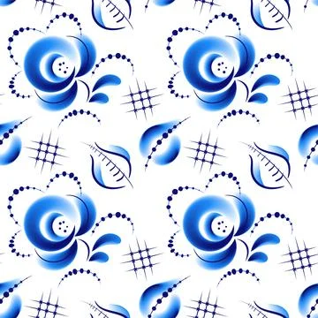 Floral folk blue pattern Stock Illustration