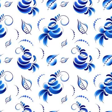 Floral folk blue pattern with roses Stock Illustration