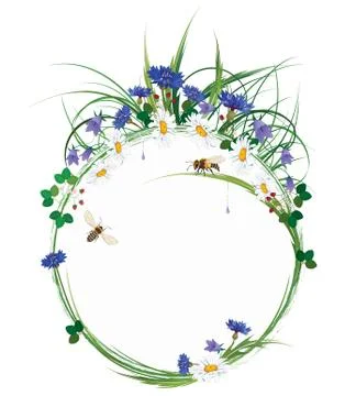 Floral frame with bees Illustrazione stock