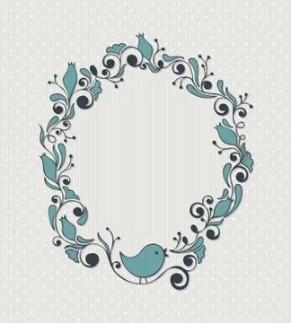 Floral frame with bird Stock Illustration
