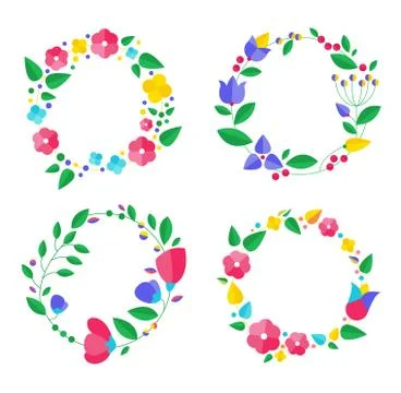 Floral Frame Collection. Set of cute retro flowers arranged Stock Illustration
