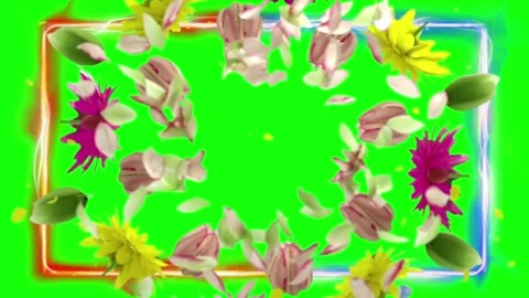Floral Frame Composition with Roses and Peonies in Vibrant Green Square Border Stock-Footage 337454065