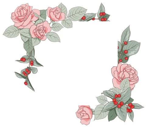 Floral frame on an isolated background. A square frame of roses and leaves fo イラスト素材