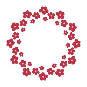 Floral Frame with Red Simple Flowers in Minimal Flat Style Stock Illustration