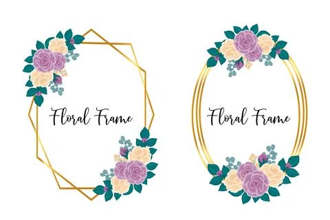 Floral Frame Rose Flower Design Template, Digital watercolor hand drawn Illustrazione stock