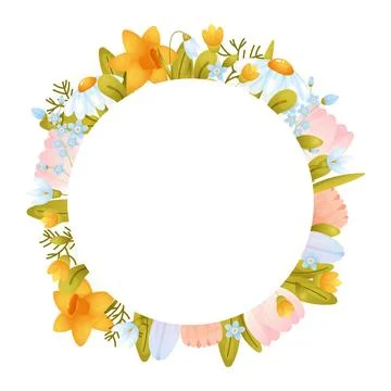 Floral frame, spring flowers on white isolated background. Vector illustratio 스톡 일러스트