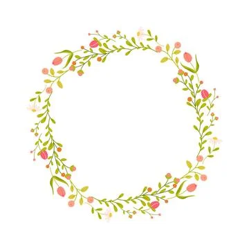 Floral frame, spring simple flowers on white isolated background. Vector il.. Illustrazione stock