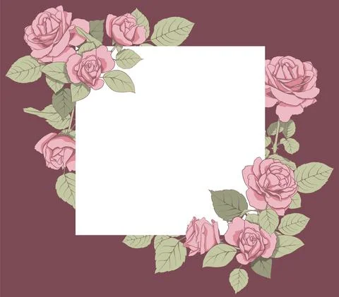 Floral frame. A square frame of roses and leaves for the design of invitation Illustrazione stock