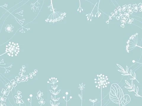 Floral frame with vector doodle hand drawn plants silhouettes. Abstract contour Stock Illustration