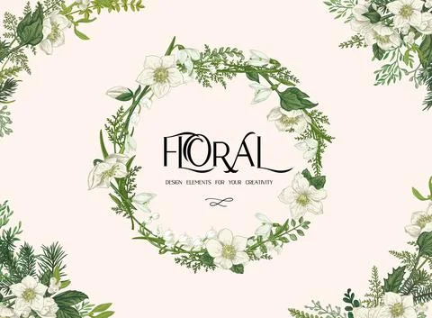 Floral frame with wreath. Stock Illustration