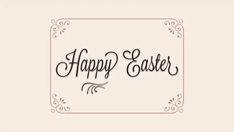 Floral-framed Happy Easter greeting card with decorative font Video stock 269007220