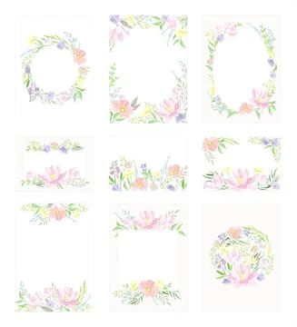 Floral frames and borders in pastel colors set. Wedding invitation, save the Stock Illustration