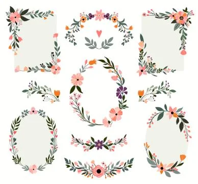 Floral frames collection with hand drawn decorative branches Stock Illustration