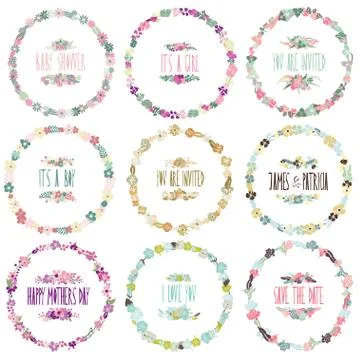 Floral frames set for wedding, baby shower, mothers day, birthday Stock Illustration