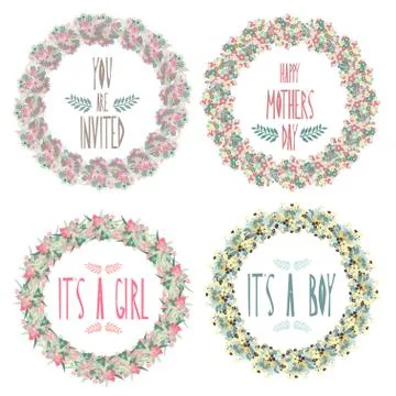 Floral frames set for wedding, baby shower, mothers day, birthday Stock Illustration