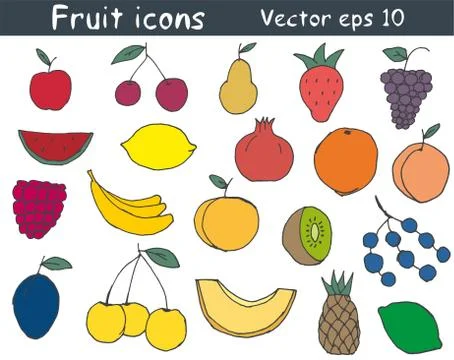 Floral fruit icons set. Vector eps 10. Stock Illustration