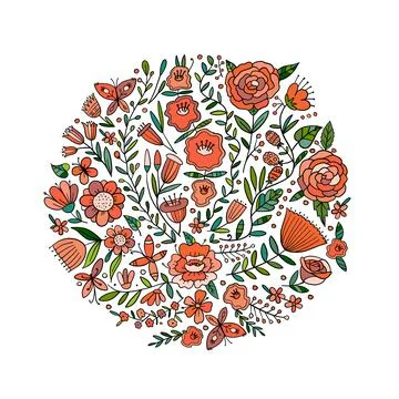 Floral Garden. Spring concept Background. Circle frame for your design, business Illustrazione stock