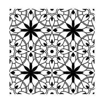Floral geometric black pattern on white.. Vector illustration Stock Illustration