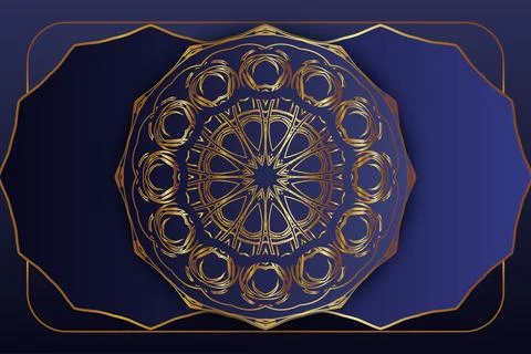 Floral Geometric Gold Mandala Pattern With Rich Blue Elegant Theme Illustrazione stock