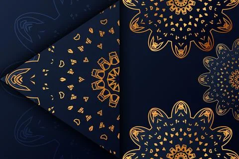 Floral Geometric Gold Mandala Pattern With Rich Blue Elegant Theme イラスト素材