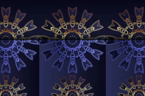 Floral Geometric Gold Mandala Pattern With Rich Blue Elegant Theme Illustrazione stock