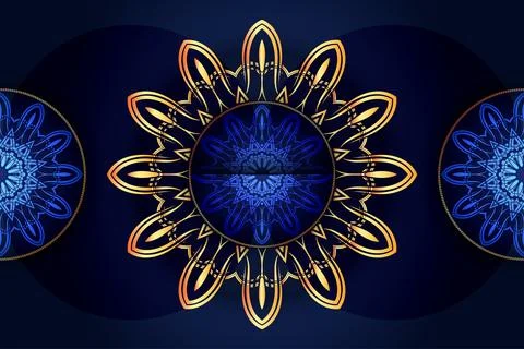Floral Geometric Gold Mandala Pattern With Rich Blue Elegant Theme Stock Illustration