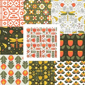 Floral geometric patterns set Illustrazione stock