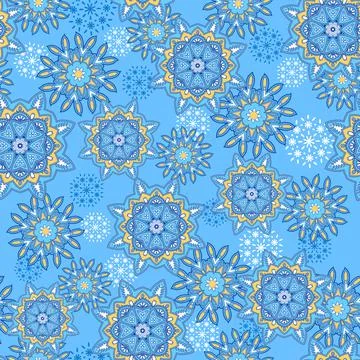 Floral geometric seamless pattern. Indian pattern print with stylized mandala 스톡 일러스트